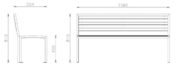 Tekening Bank Carmen met rugleuning