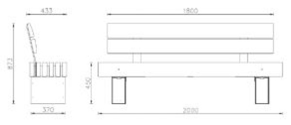 Tekening bank Porto met rugleuning