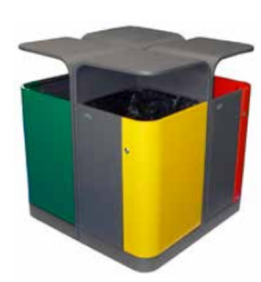 Afvalbak Cubo, vierkantopstelling met 2 x enkeel en 2 x hoekopstelling